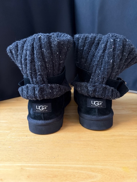 UGG Black Suede Knit Cuff Ankle Boots - Picture 3 of 6